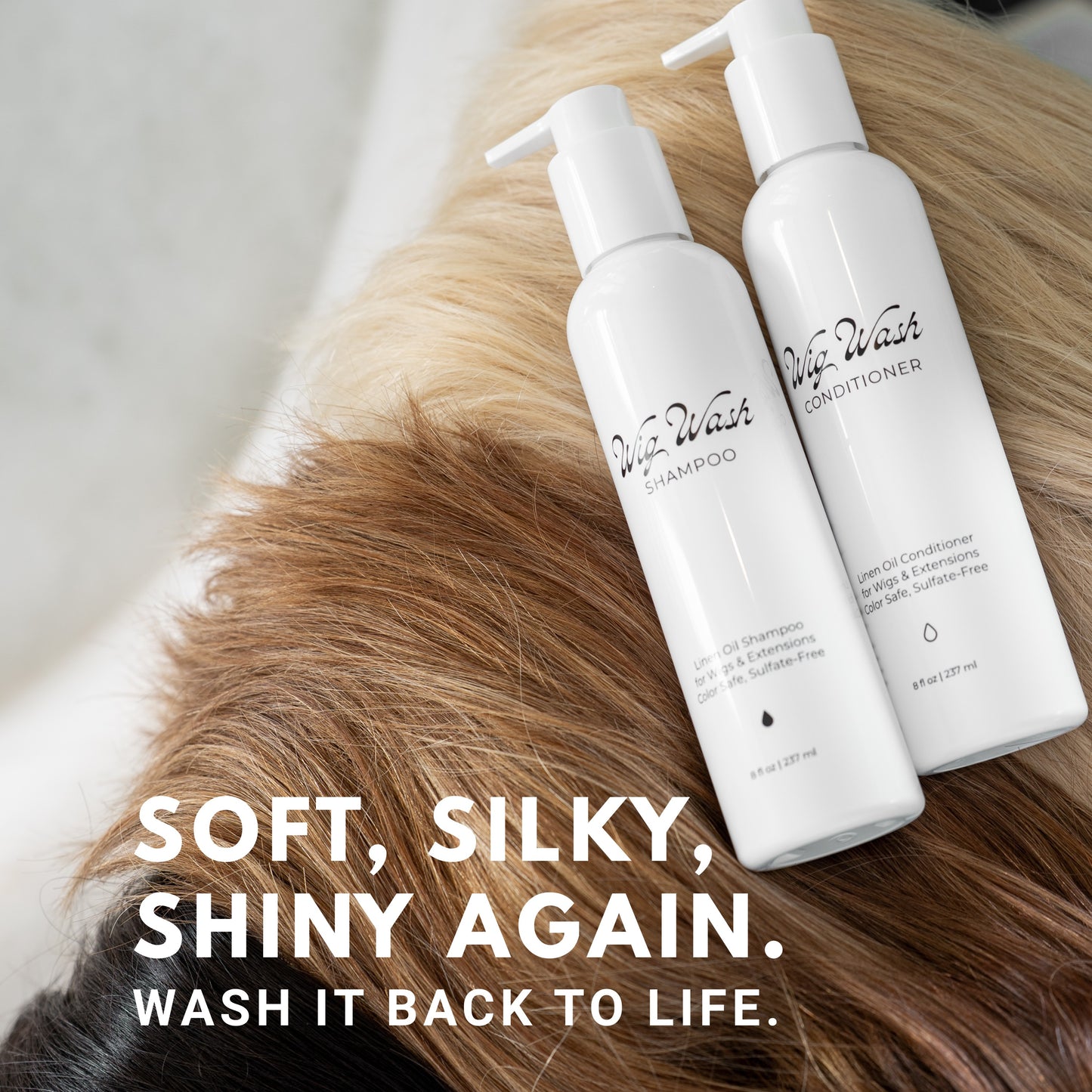 Wig Wash™ Shampoo & Conditioner Set for Human Hair Wigs & Extensions – Complete Wig Care System for Softness & Shine