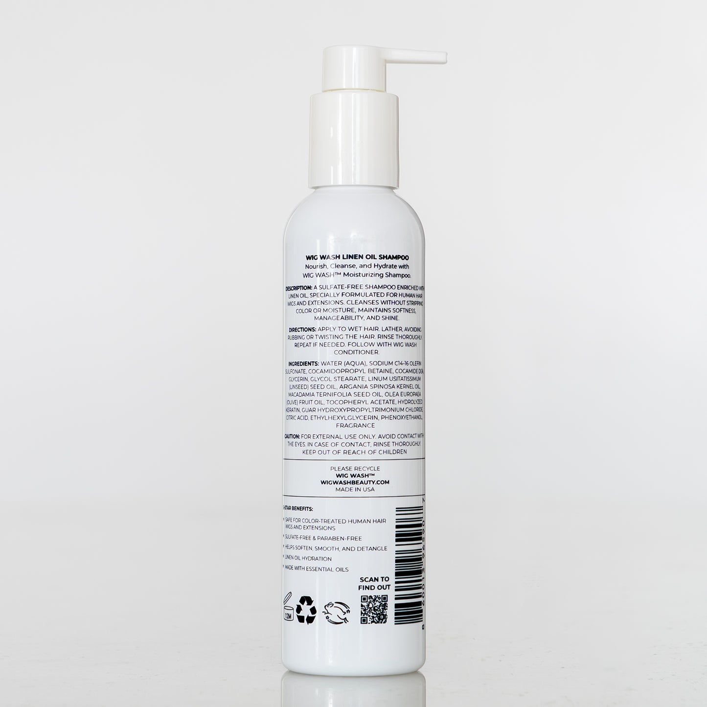 Wig Wash ™ Shampoo for Human Hair Wigs & Extensions – Linen Oil Formula (8oz)