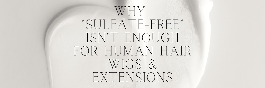 Wig Wash Shampoo and Conditioner for human hair wigs and extensions displayed on a vanity tray