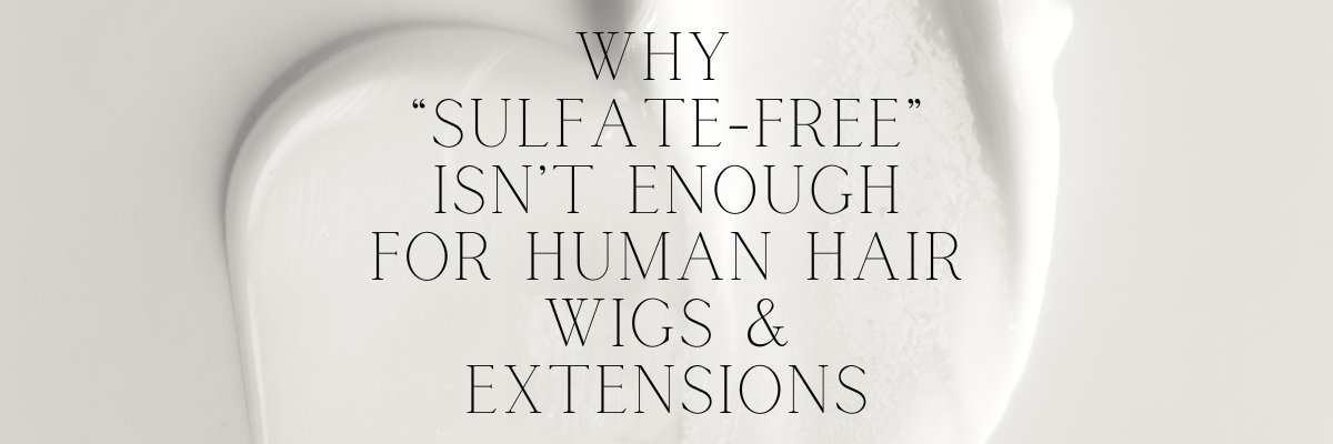 Wig Wash Shampoo and Conditioner for human hair wigs and extensions displayed on a vanity tray