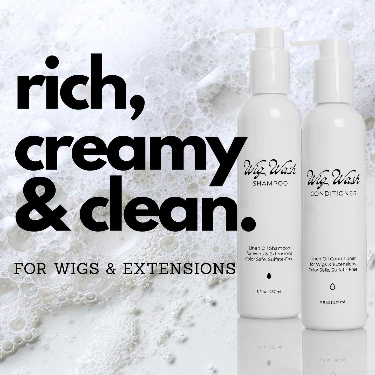 Wig Wash™ Shampoo & Conditioner Set for Human Hair Wigs & Extensions – Complete Wig Care System for Softness & Shine