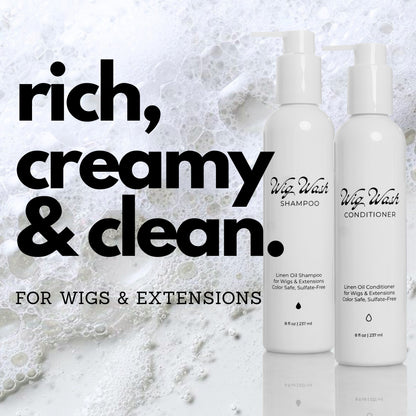 Wig Wash™ Shampoo & Conditioner Set for Human Hair Wigs & Extensions – Complete Wig Care System for Softness & Shine