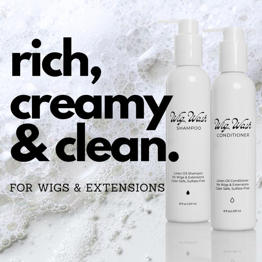 Wig Wash™ Shampoo & Conditioner Set for Human Hair Wigs & Extensions – Complete Wig Care System for Softness & Shine