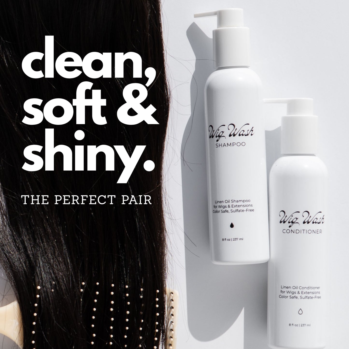 Wig Wash™ Shampoo & Conditioner Set for Human Hair Wigs & Extensions – Complete Wig Care System for Softness & Shine