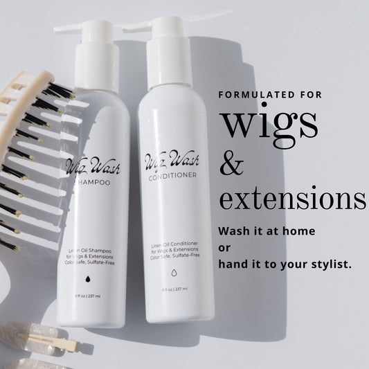 Wig Wash™ Shampoo & Conditioner Set for Human Hair Wigs & Extensions – Complete Wig Care System for Softness & Shine