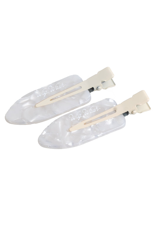 Wig Wash creaseless hair clips in pearl white acrylic designed for wigs and hair extensions